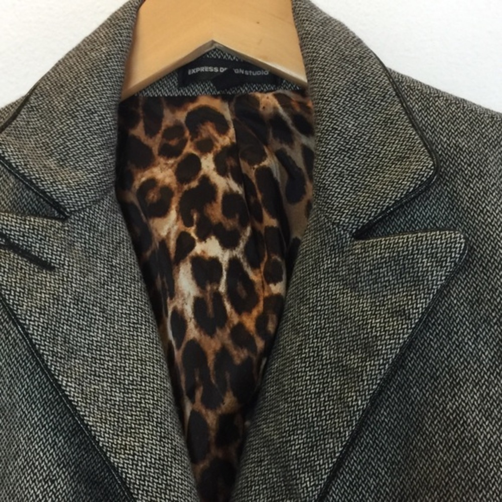 Express Black Gray Leopard Button Blazer - image 2